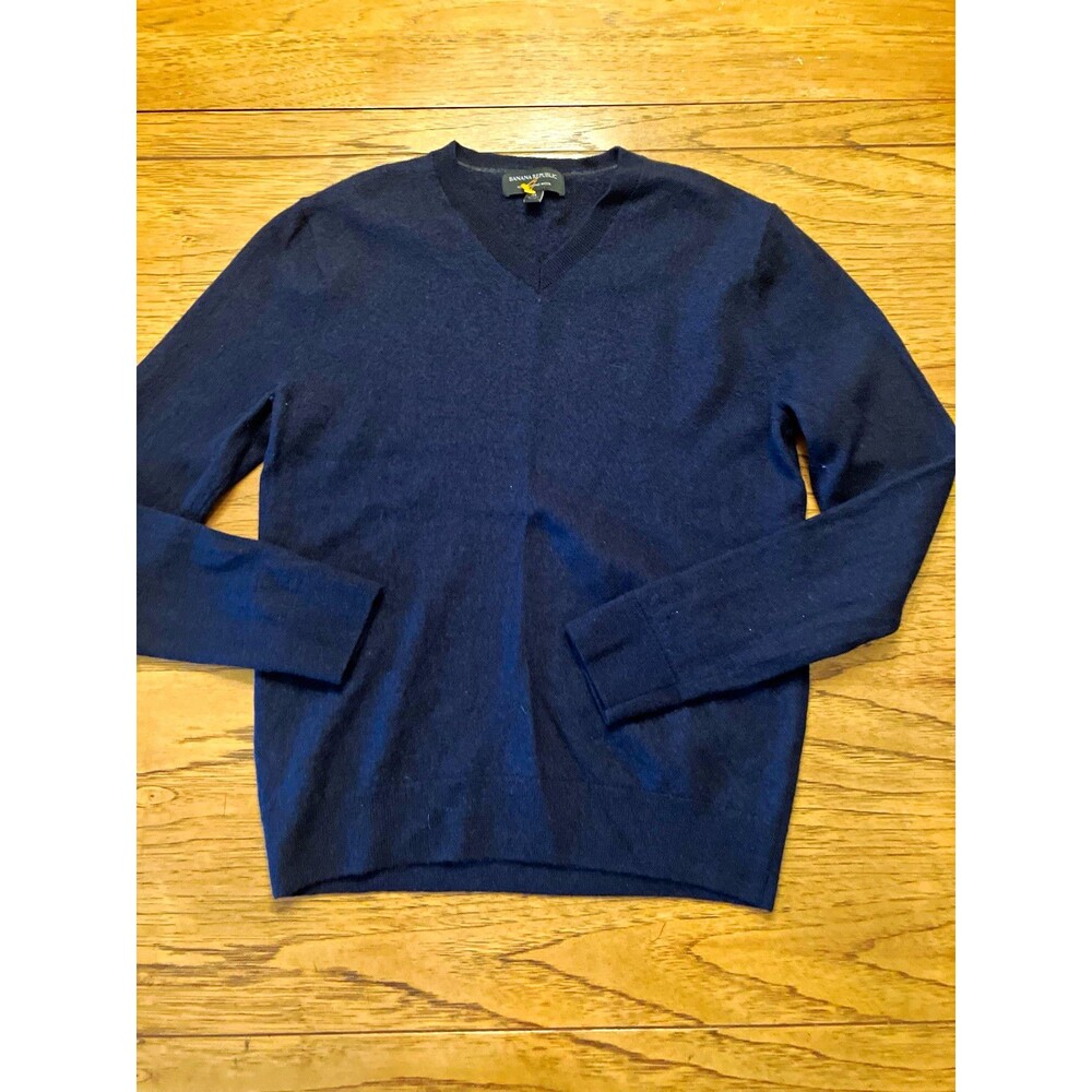 Banana Republic Men’s Blue Merino Wool V-Neck Knit Pullover Sweater Size M